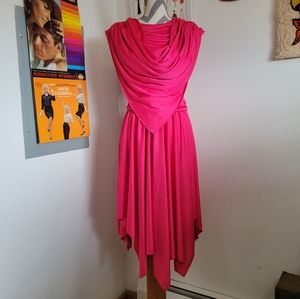 Casadei | 80s Vintage Bright Pink Cowl Neck Handkerchief Dress